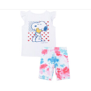 Peanuts Toddler Girls T-shirt and Shorts 2 Piece Set White Size 3T